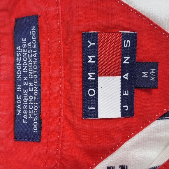 Vintage Tommy Jeans mini flags all over print white Med button-up short shirt - Picture 5 of 6